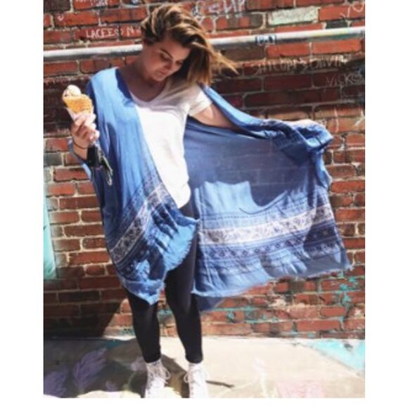 American Eagle One Size Raw Fray Open Cardigan Topper Gauze Blue Boho OS - Picture 1 of 8